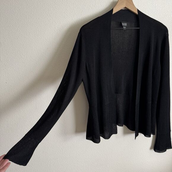 Eileen Fisher Sweater Womens Medium Black Cardigan Open Capsule Neutral Layering - Picture 4 of 15